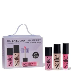 The SaieGlow Starter Kit Blush , Gloss N' Glow Glowy Super Gel Illuminator- Rose Glow 15ml Dew Liquid Blush - Baby 12ml Glossy Bounce Lip Oil- Play 5ml