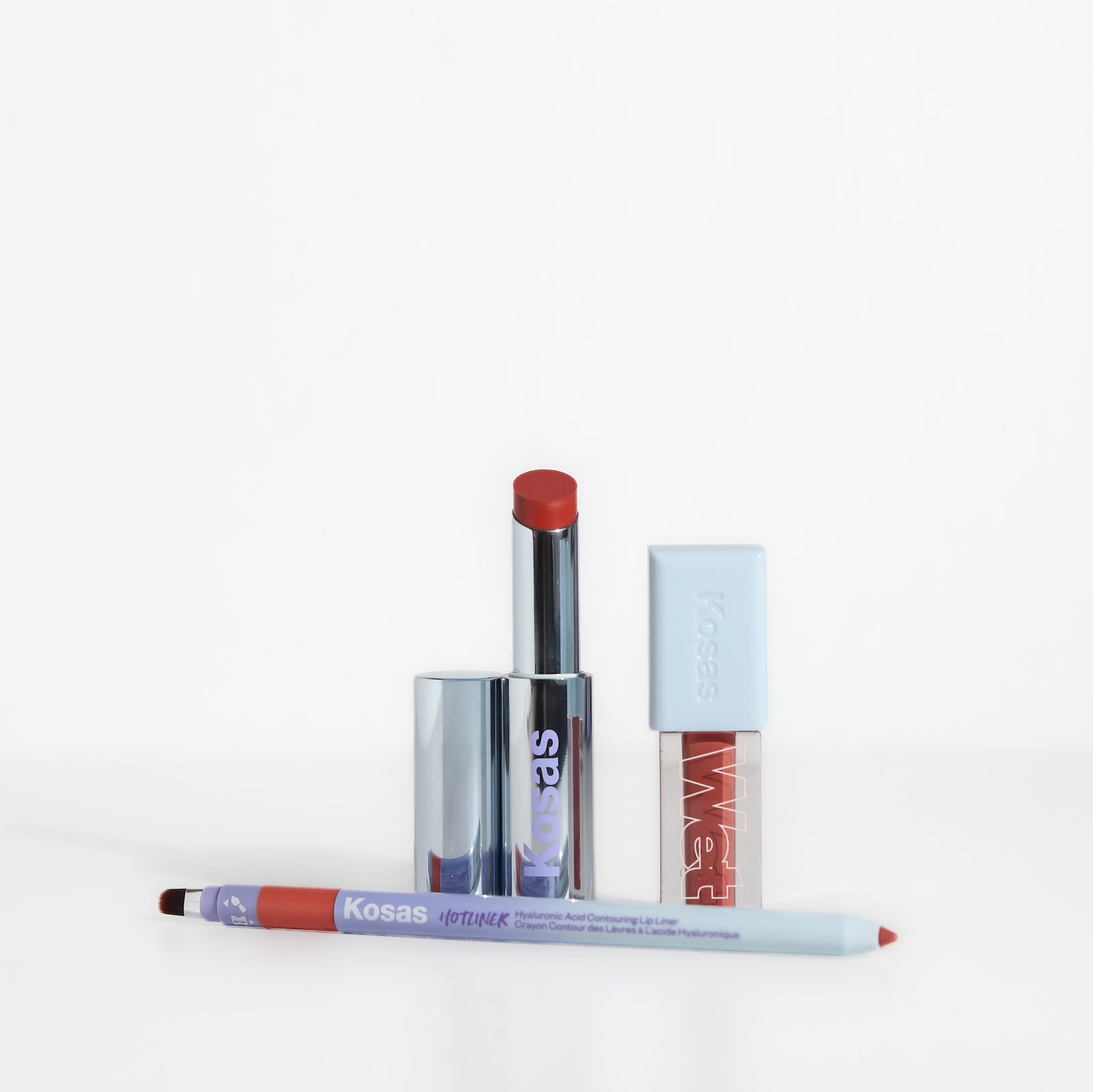 Unbuttoned Lip Trio Contouring Lip Liner Full Size Wet Stick Lip Shine Full Size Wet Lip Oil Plumping Treatment Gloss Mini Size