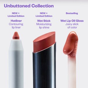 Unbuttoned Lip Trio Contouring Lip Liner Full Size Wet Stick Lip Shine Full Size Wet Lip Oil Plumping Treatment Gloss Mini Size