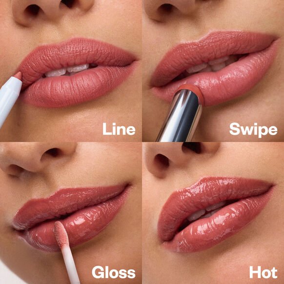 Unbuttoned Lip Trio Contouring Lip Liner Full Size Wet Stick Lip Shine Full Size Wet Lip Oil Plumping Treatment Gloss Mini Size