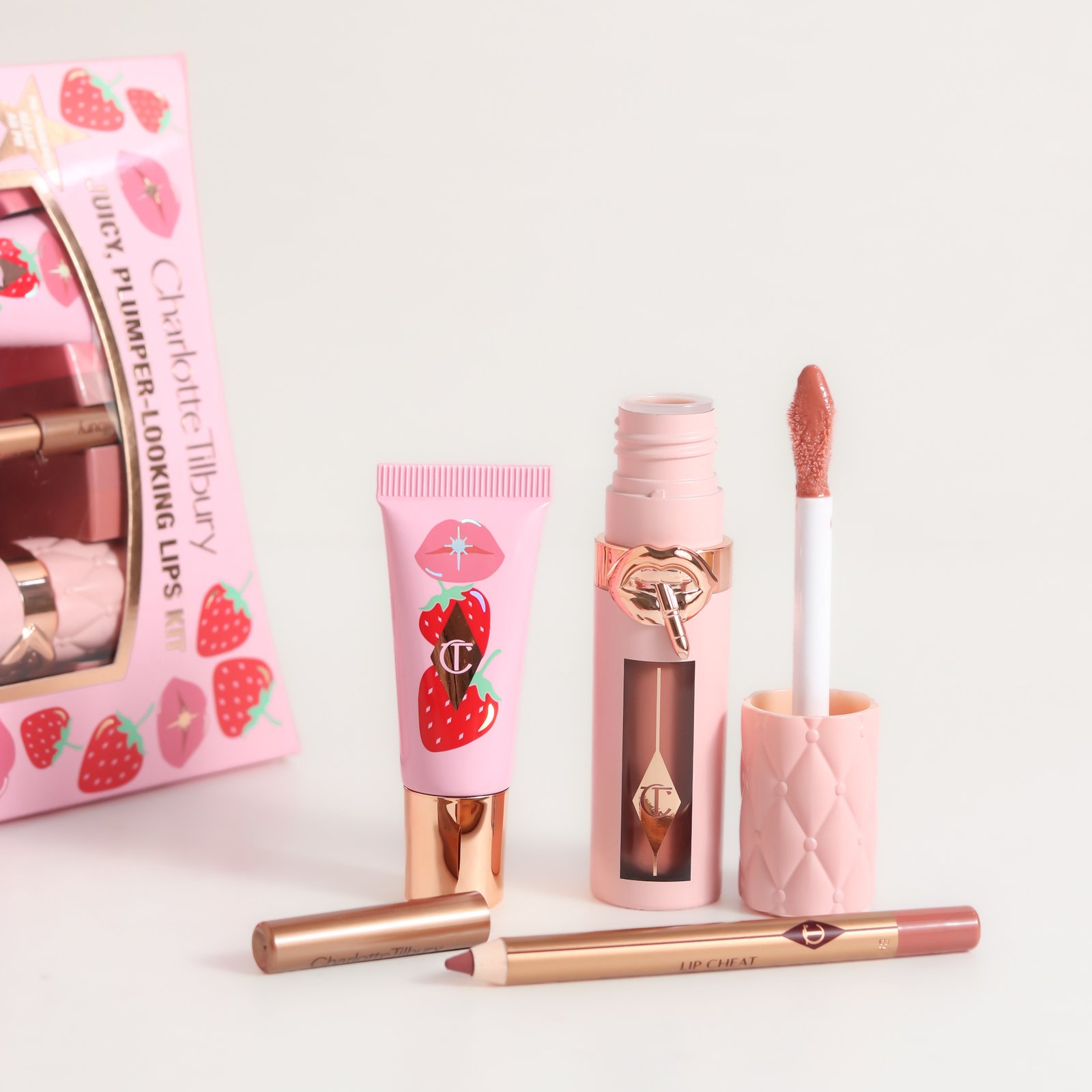 Juicy, Plumper-Looking Lips Kit Mini Unreal Lips Strawberry Vanilla 7ml Full Size Pillow Talk Big Lip Plumpgasm 5.5ml Mini Pillow Talk Lip Cheat 0.8g
