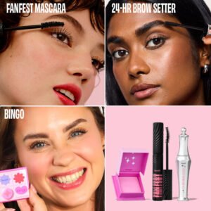 Beng Bingo Set Fan Fest Fanning & Volumizing Mascara Full Size 8.5g 24HR Brow Setter Clear Brow Gel Full Size 7ml Bingo Bright Pink Blush Mini Size 2.5g