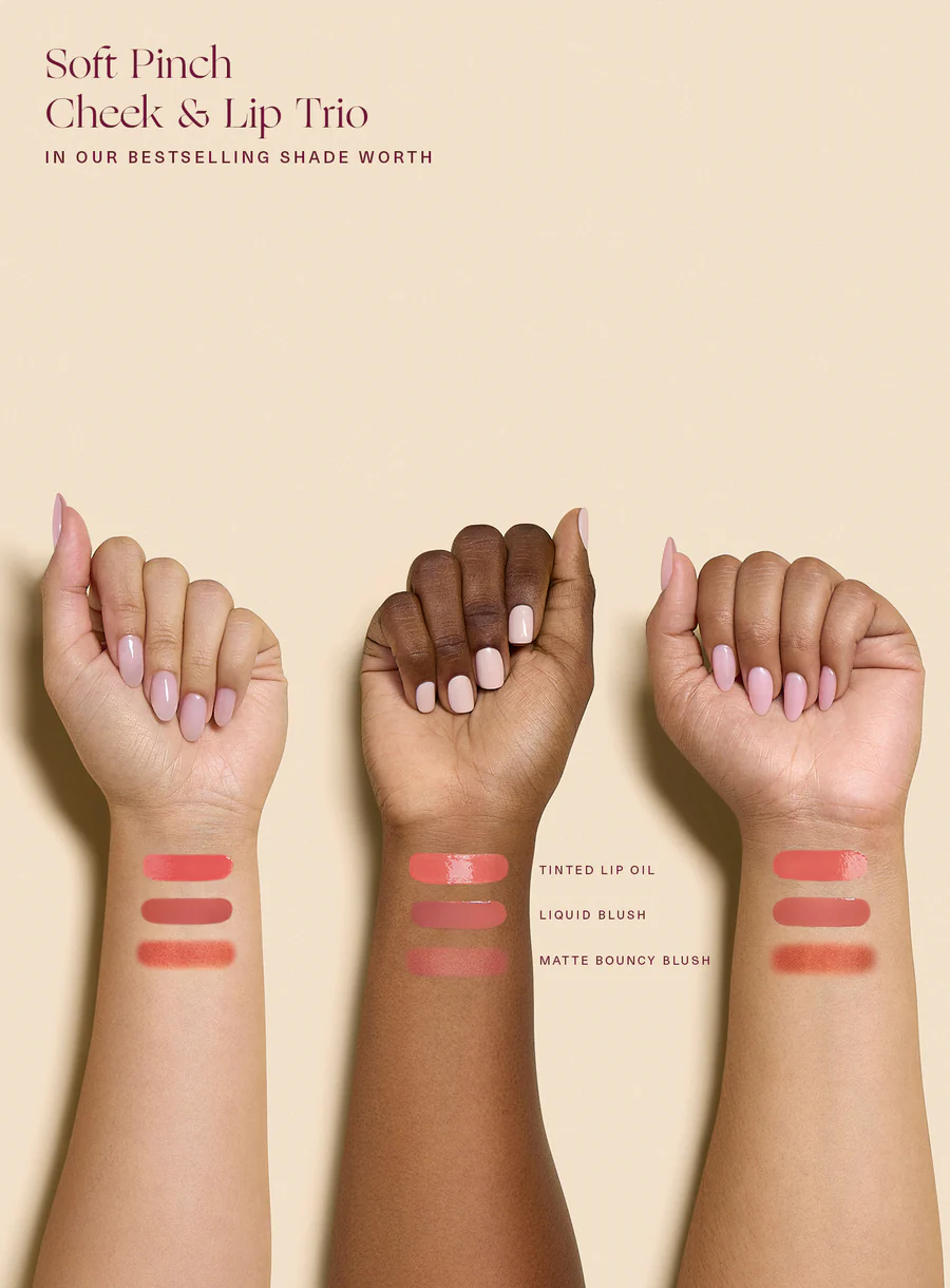 Soft Pinch Cheek&Lip Trio Lip Oil Worth 2ml Liquid Blush Worth 3.2ml Matte Bouncy Blush Worth 6.4g
