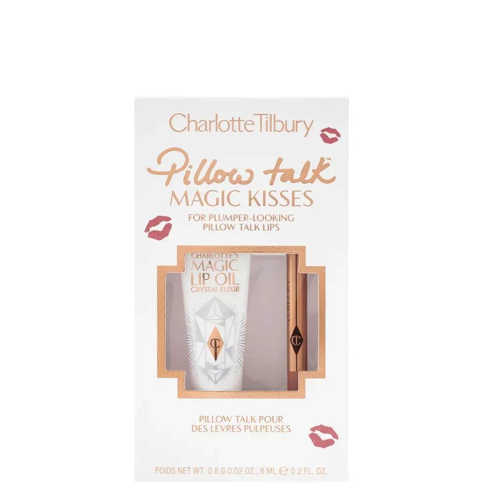 Pillow Talk Magic Kisses Set For Plumper Looking Pillow Talk Lips Lip Oil Crystal Elixir 8ml Lip Cheat Liner Pillow Talk 0.8