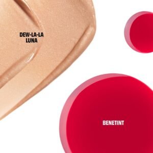 Dew The Benetint Set Benetint Rose Tinted Lip & Cheek Stain Full Size 6ml Dew La La Liquid Glow Highlighter Luna (Light Medium) Full Size 25ml
